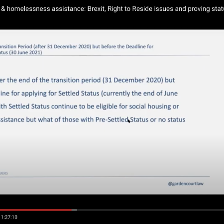 Eligibility for housing and homelessness assistance: Brexit, Right to Reside issues and proving status
